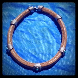 (2 for 5) Leather Turquoise Silver Choker Necklace